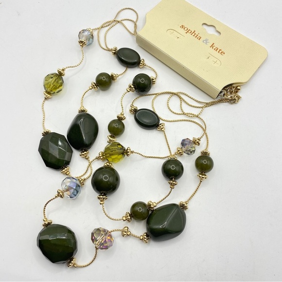 SOPHIA & KATE Multistrand Necklace Green Beads Gold Tone Necklace - Picture 4 of 6
